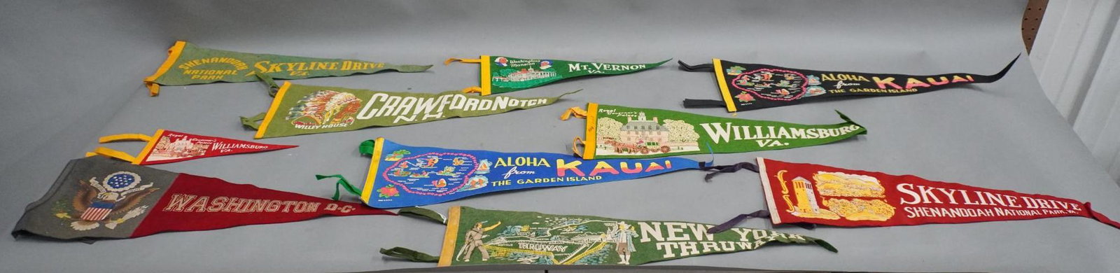 Lot of 10 Misc. Pennants: Different Graphics, 10 of them
