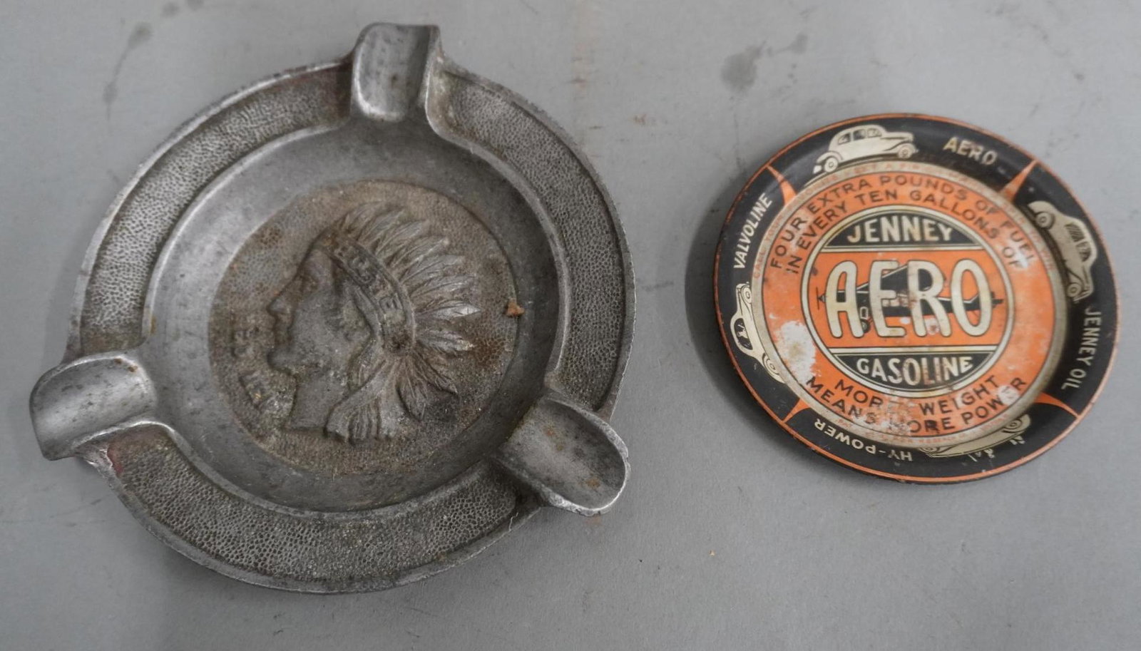 Jenney and Native American Ash Tray: Lot of 2 Metal Trays