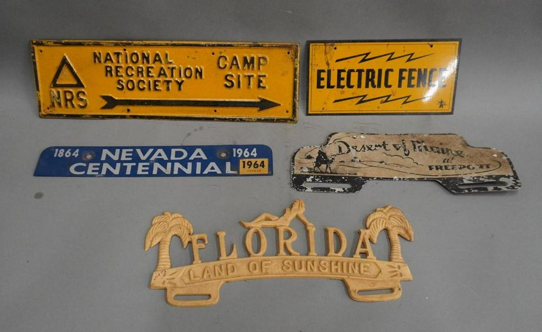 Lot of 5 Advertsing Pieces: 4 Metal Signs and 1 Di-Cut Hardened Plastic Plate Topper