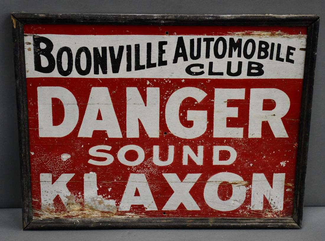Danger Sound Klaxon "Boonville Auto Club" Wood Sign (1 of 2)