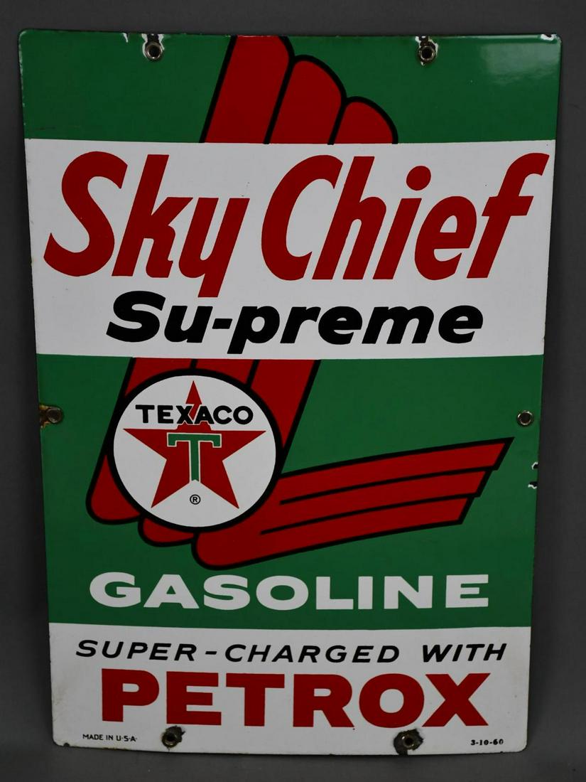 Texaco (white-T) Sky Chief w/Petrox Porcelain Pump Sign (TAC) (1 of 5)