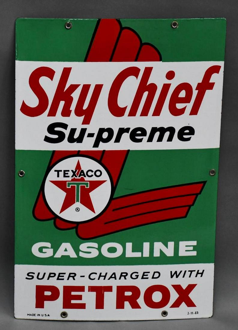 Texaco (white-T) Sky Chief w/Petrox Porcelain Pump Sign (TAC) (1 of 4)
