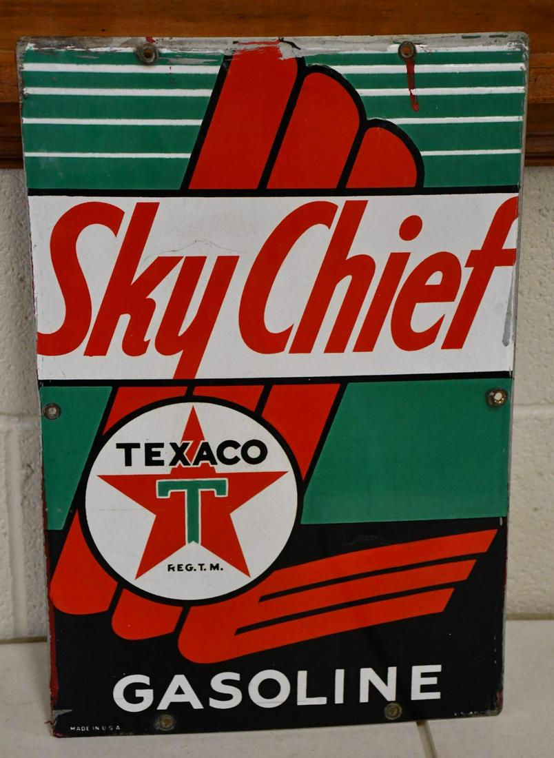 Texaco (white-T) Sky Chief Porcelain Pump Sign (TAC) (1 of 5)