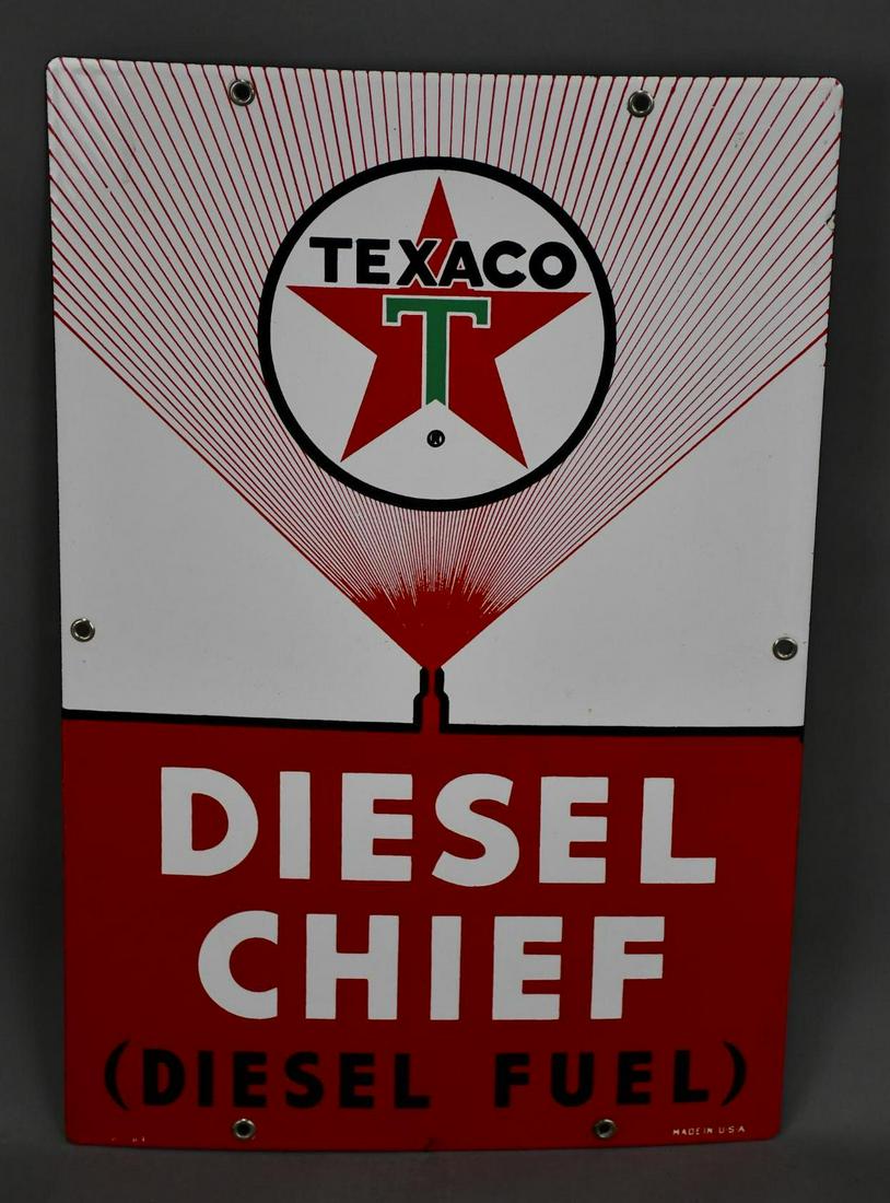 Texaco (white-T) Diesel Chief Porcelain Pump Sign (TAC) (1 of 5)