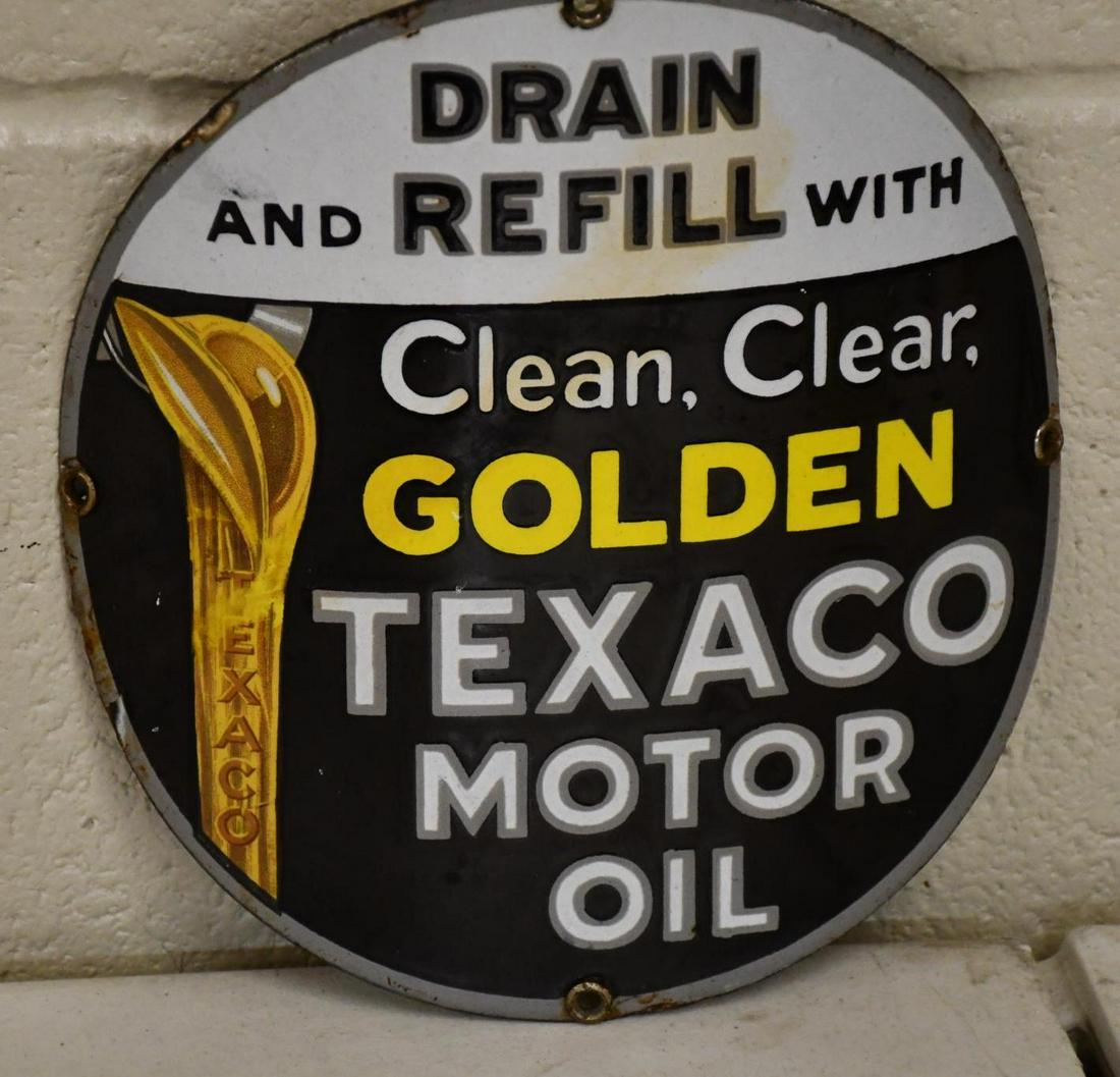 Hard to Find Texaco Drain and Refill with Motor Oil Curved Porcelain Sign (TAC) (1 of 4)