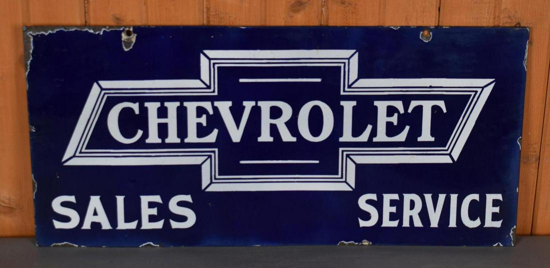 Rare Chevrolet (in bowtie) Sales Service Porcelain Sign (TAC) (1 of 5)