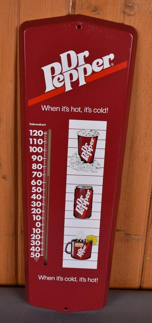 Dr. Pepper w/ Graphics Metal Thermometer (TAC): rate 9.5, 24" x 8", Single Sided Metal Thermometer, works, excellent color and shine, TAC #046741