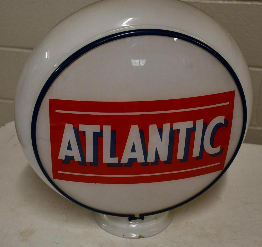 Atlantic 13.25" Gill Globe Lenses on Gill Body: rated 9, 13.25"D., both gill lenses have excellent color, mounted in a narrow glass gill globe body, has very small chip on the base, see photos.