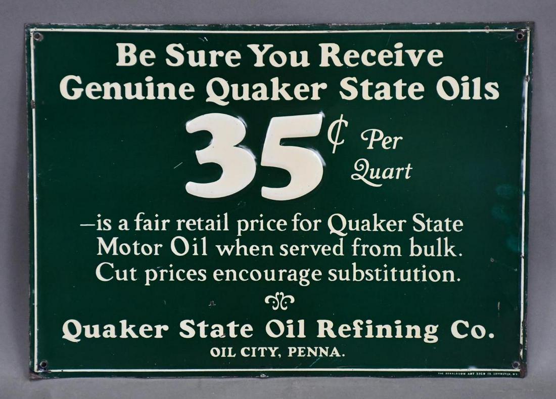 Quaker State Oil Refining 35Â¢ Metal Sign (TAC) (1 of 3)