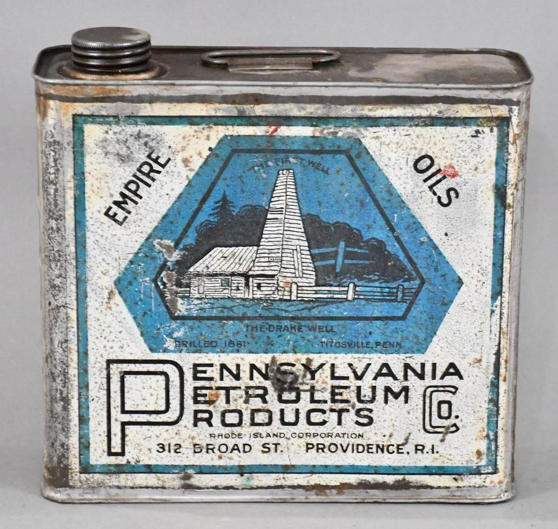 Empire Oils w/Drake Derrick & Independent Logo One Gallon Flat Metal Can (1 of 4)