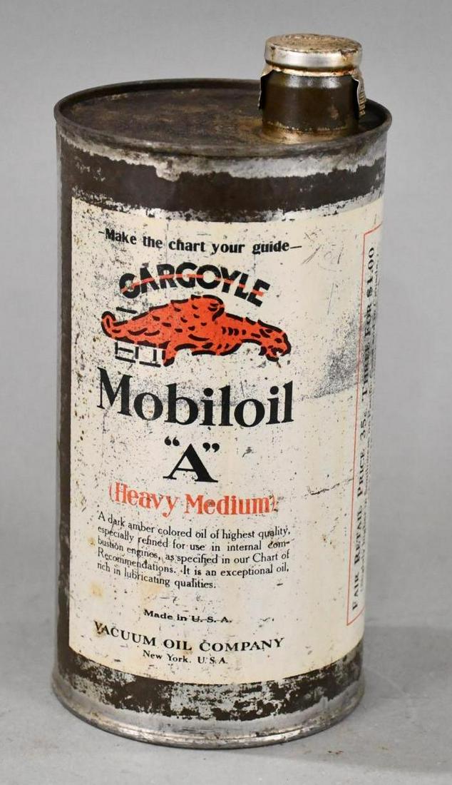 Gargoyle Mobiloil "A" One Quart Round Tall Metal Can (1 of 5)