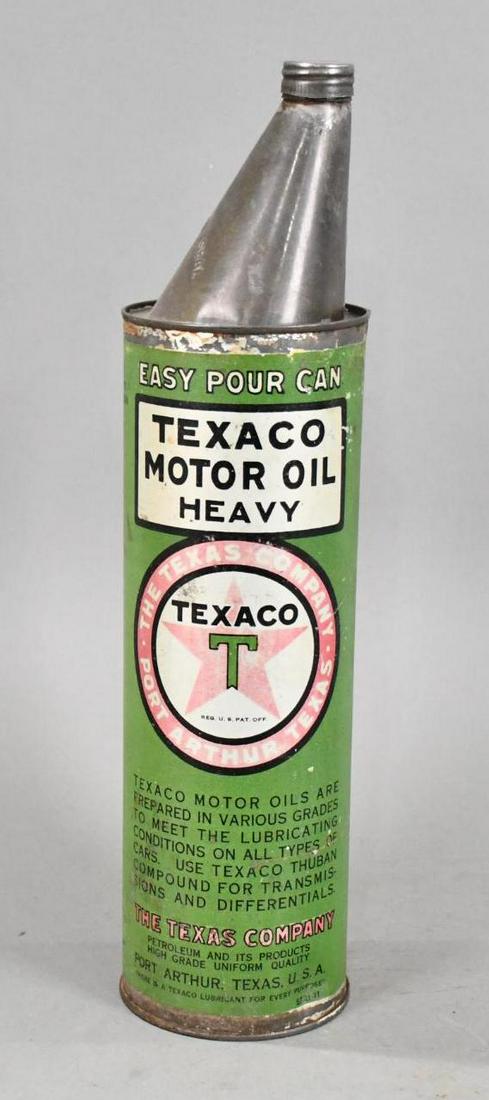 Texaco Motor Oil Heavy Oil Easy Pour Can Round Metal Can (1 of 4)
