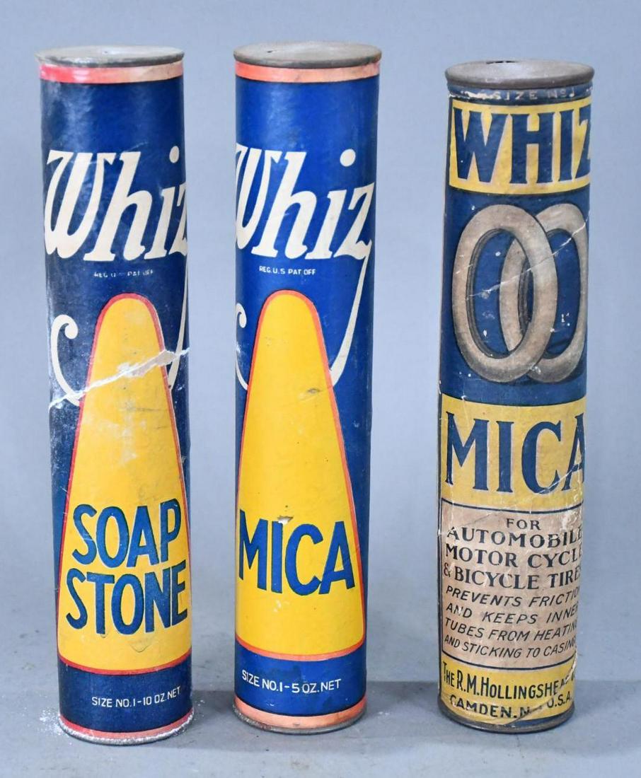 3-Whiz Soap Stone & Mica Cardboard Containers: rated 5 to 7, 10"T., the cardboard containers are all in different conditions.