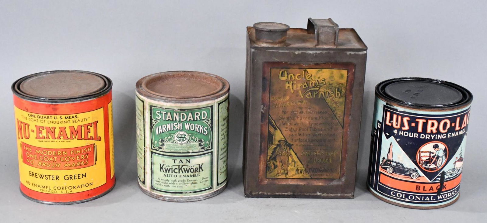 4-Different Varnish & Paint Metal Cans w/Paper Labels (1 of 4)