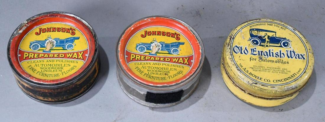 2-Johnson Prepared Wax & Old English Metal Cans: rated 7 to 8, all have good color and wear.