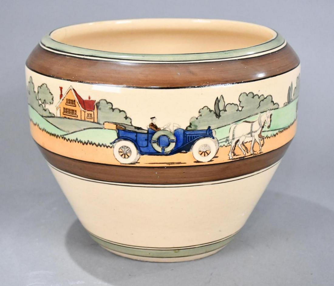 Rare Roseville Tourist Jardiniere w/Blue Car (Astor)(TAC) (1 of 9)