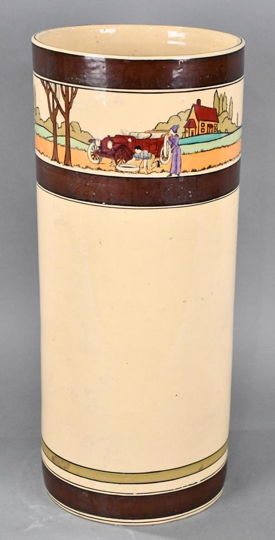 Roseville Pottery "Tourist" w/Red Car Umbrella Stand (TAC) (1 of 5)