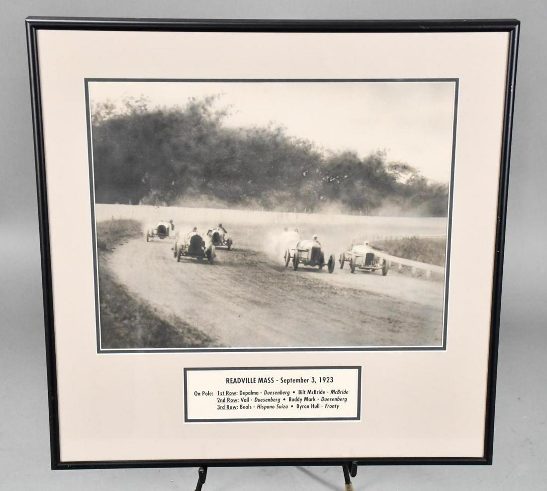 Original Racing Photograph Readville, Mass. Sept 3, 1923: rated 9, 18"x18", the original photograph is in very good condition, shows two Duesenbergs and Hispano Suiza, professionally framed and matted.