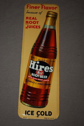 Hires Root Beer Ice Cold with bottle, rated 9, SST : Hires Root Beer Ice Cold with bottle, rated 9, SST sign, 11.5x3.5 inches,
