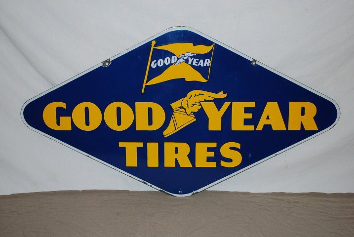 Goodyear Tires with winged foot & flag logo, both : Goodyear Tires with winged foot & flag logo, both rated 9, DSP diecut sign, 20x36 inches,