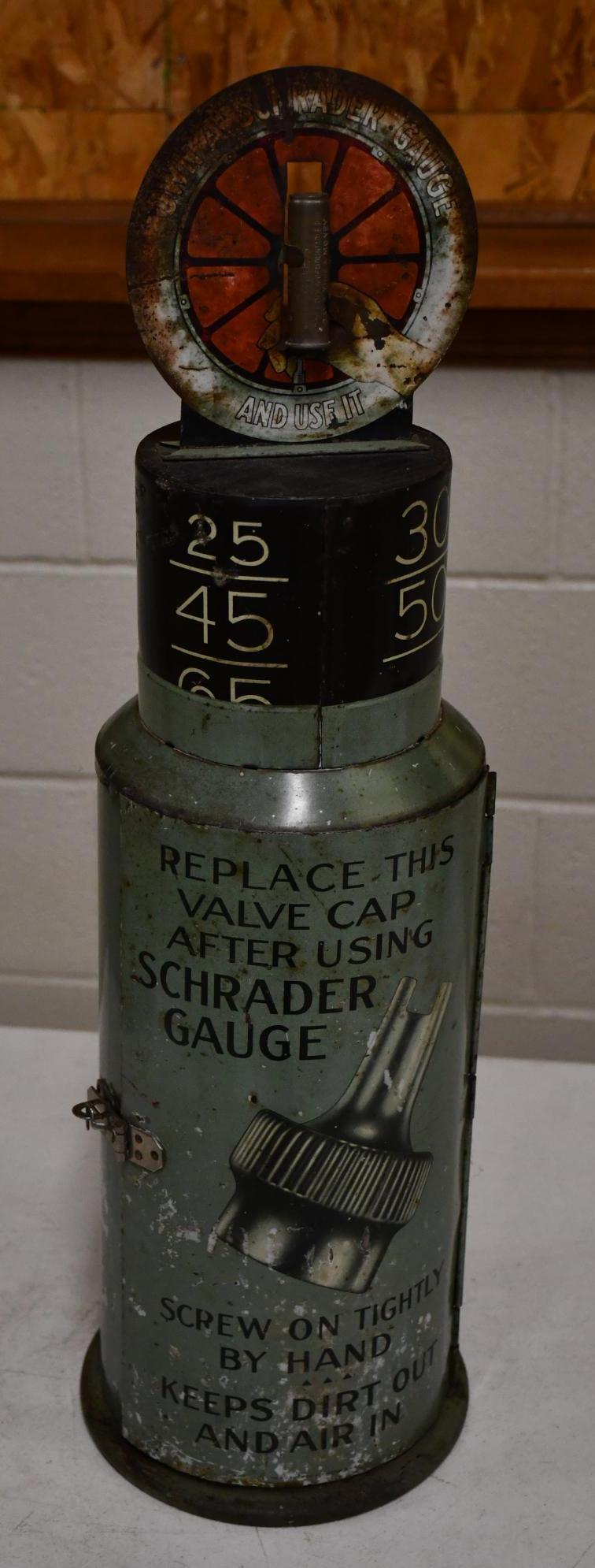 Large Schrader Tire Gauge Cabinet w/Rare Top Sign (1 of 6)