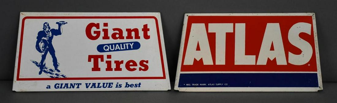 Giant Quality Tires w/Logo & Atlas Tire Stands: rated 9, 7"x14", SST signs both in good condition, no roads.