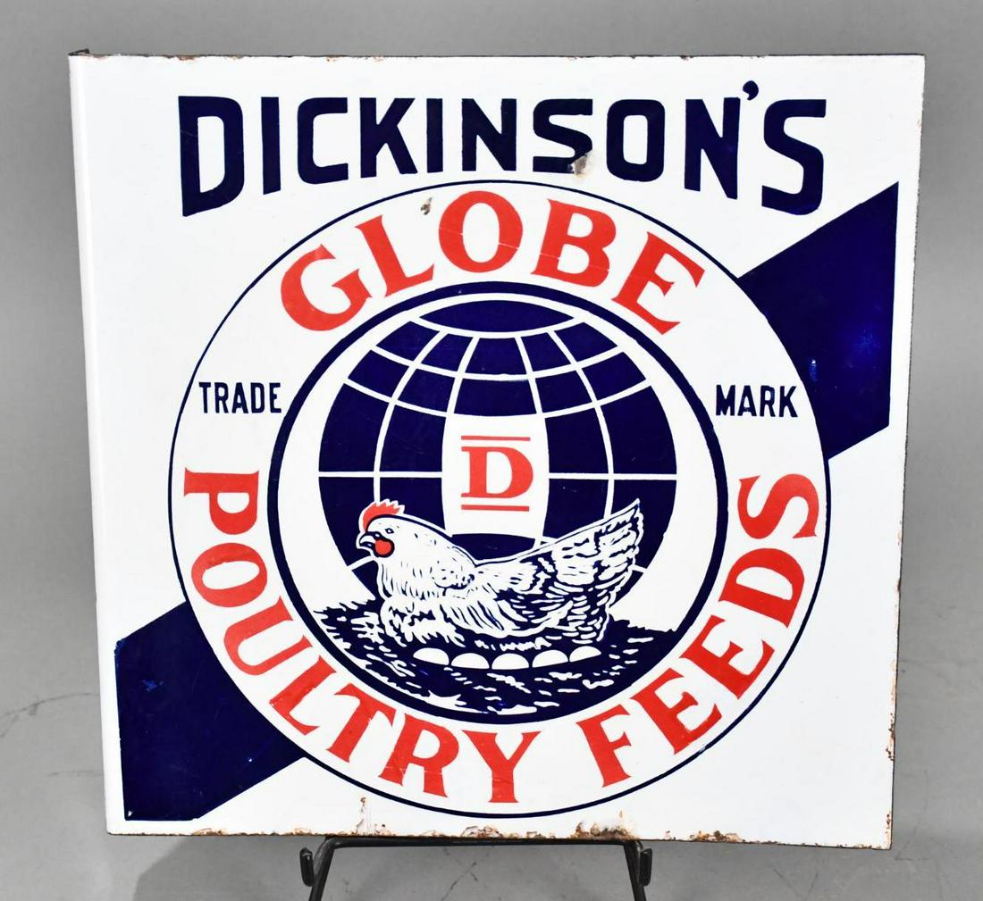 Dickinson's Globe Poultry Feeds Porcelain Flange Sign (1 of 7)