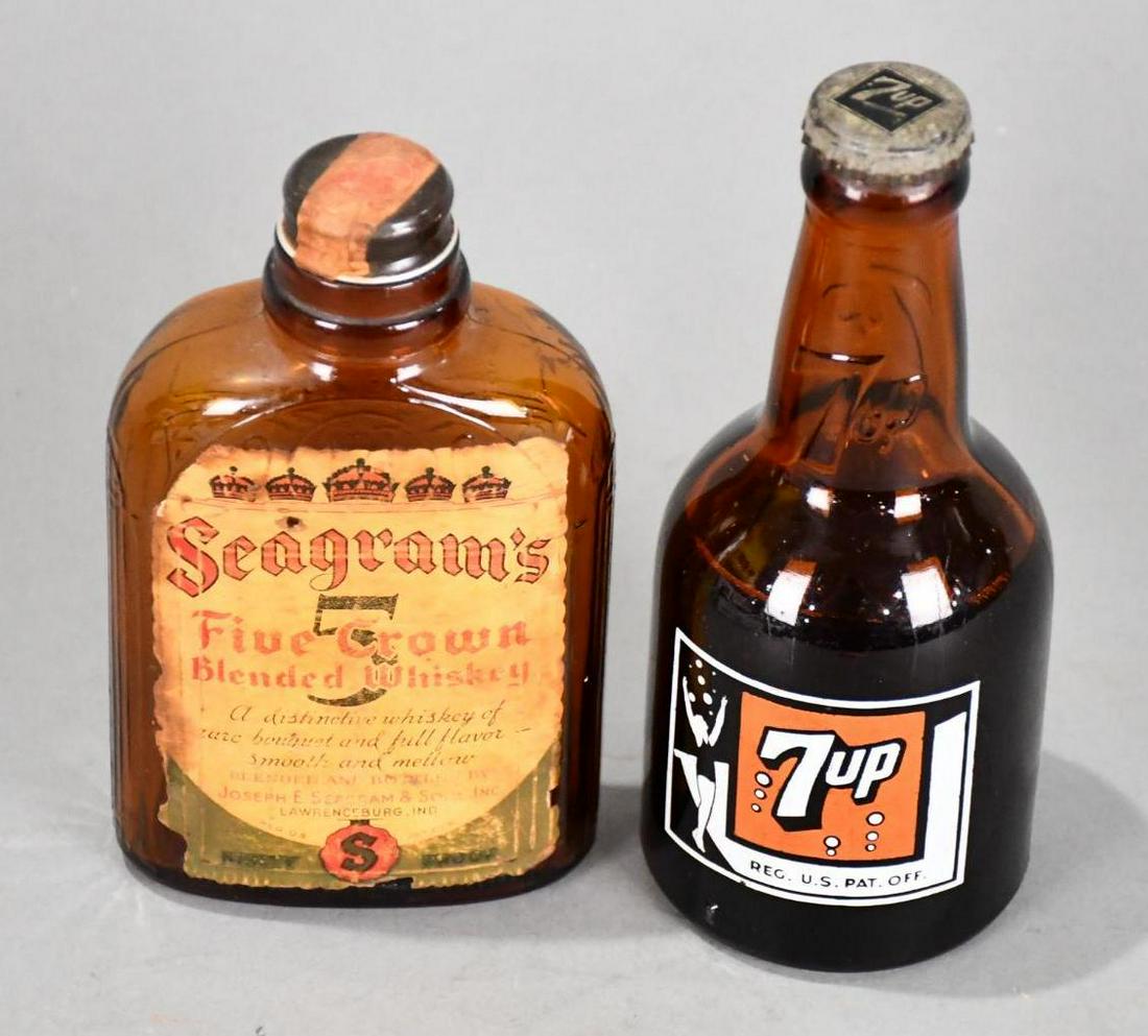 Rare 8 Bubble 7up Glass Bottle & Seagrams Bottle (1 of 4)