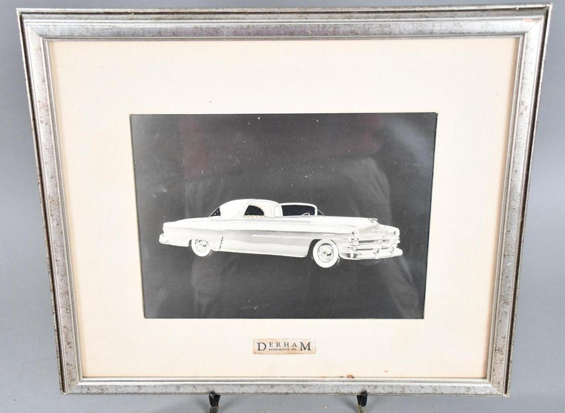 Chrysler Concept Drawing by Derham Rosemont, Pa.: rated 8.9, 16"x18", the original concept art drawing done for the Derham company for Chrysler, framed and matted under glass.
