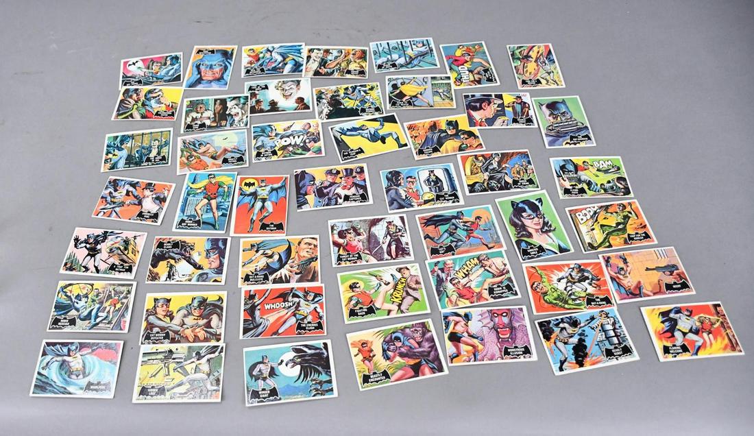 Original Batman Trading Cards: rated 6 to 8.5, 3.5"x2.5", the trading cards have good color and shine, all have some wear, some have creases, see photos.