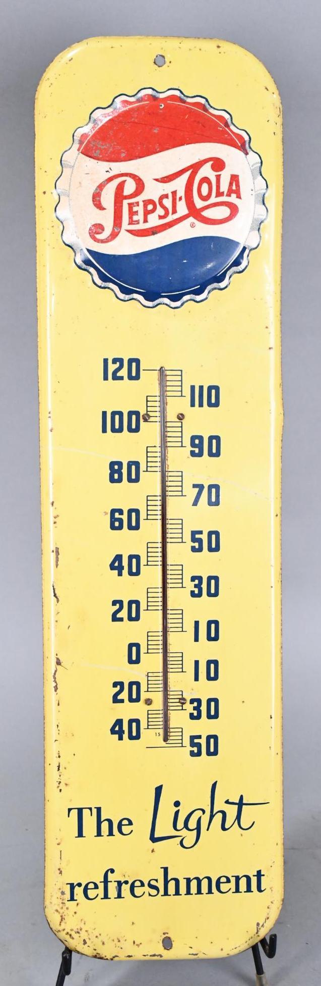 Pepsi-Cola "The Light Refreshment" w/Bottle Cap Metal Thermometer (1 of 5)