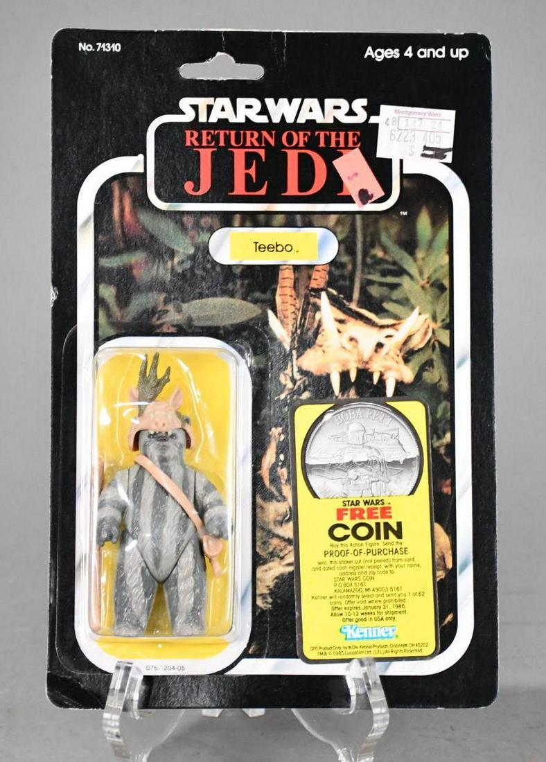 Star Wars Return of the Jedi NIP: rated 9, 4"T., the action figure is new in the blister pack, pack has excellent color and shine, has a free coin sticker on it.