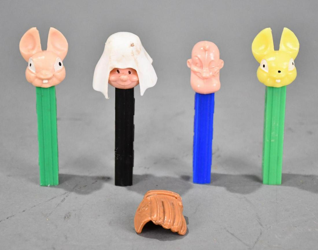 4-Pez Dispenser no feet: rated 8 to 9, 4"T., all in good condition, one has wear.