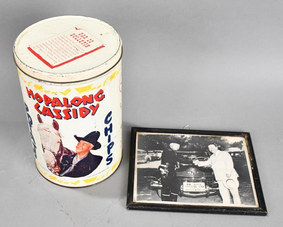 Hopalong Cassidy Potato Chips Metal Canister and Photograph (1 of 4)