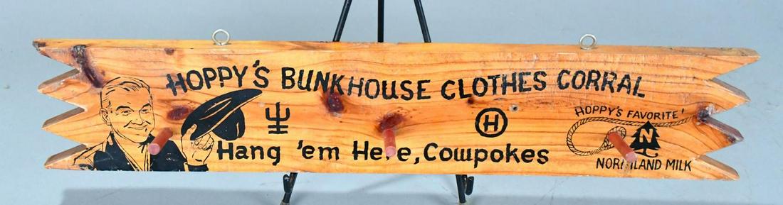 Hoppy's Bunk House Clothes Corral Wood Rack: rated 9, 5"x23"x4", the wood rack is in good condition.