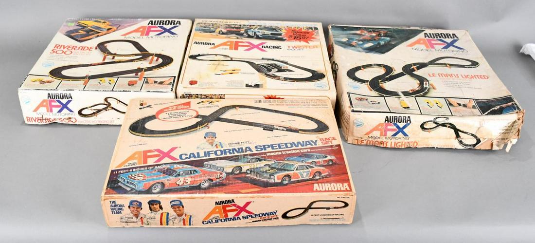 4-Aurora AFX Race Sets no cars: all have wear and tears, we do not know if complete, no cars