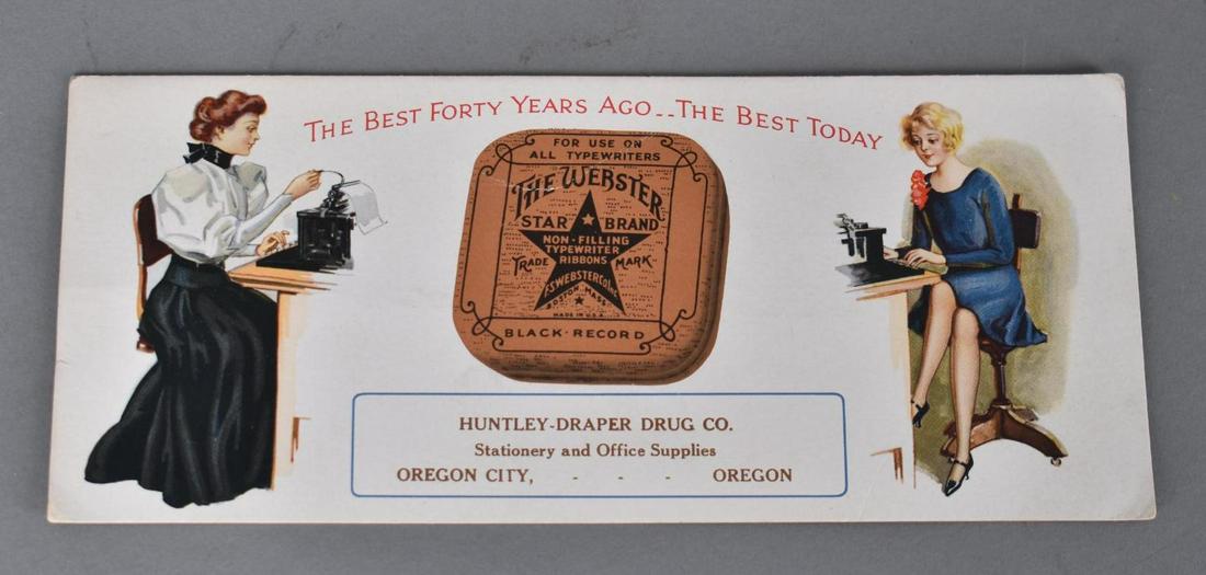 The Webster Typewriter Ribbons Ink Blotter: rated 8.75, 4"x9.25", the ink blotter has good color, light wear around the perimeter