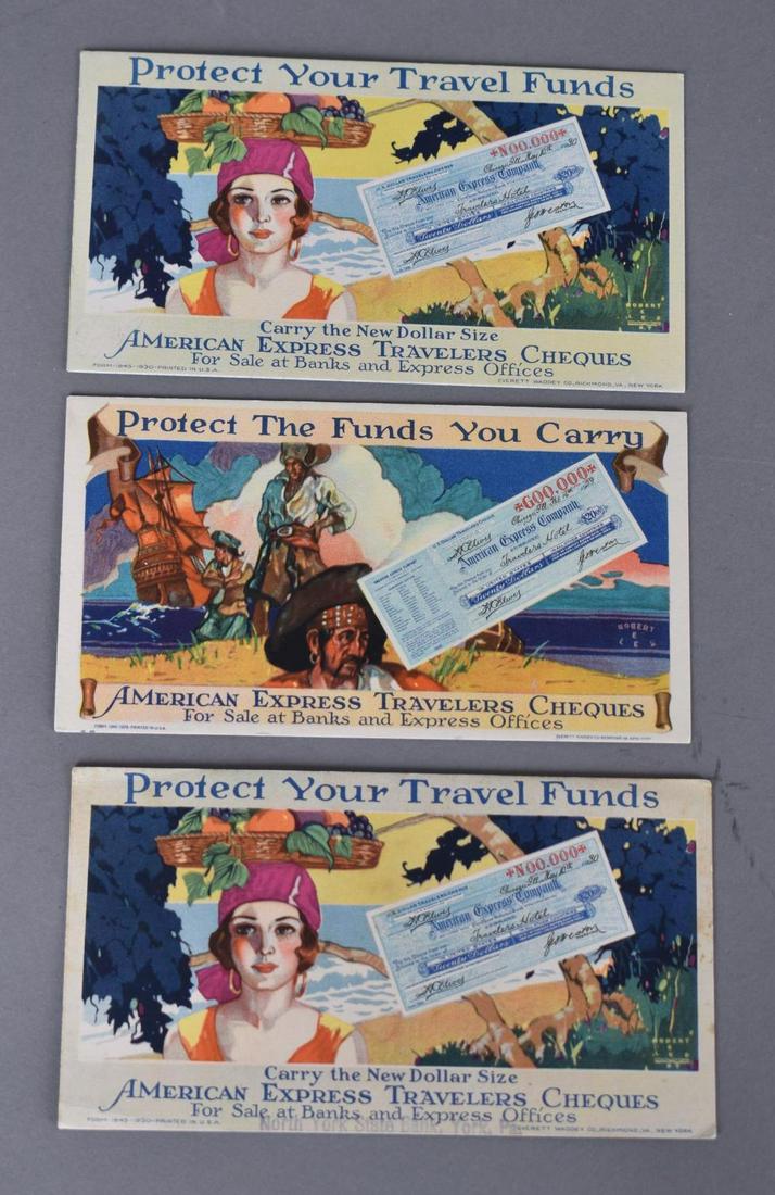 3-American Express Traveler's Cheques Ink Blotters: rated 8.5, 3"x6", all have good color, all have light wear