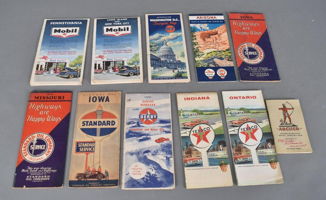 10-Road Maps Texaco, Standard and more: rated 7 to 8, 4"x9", all different condition