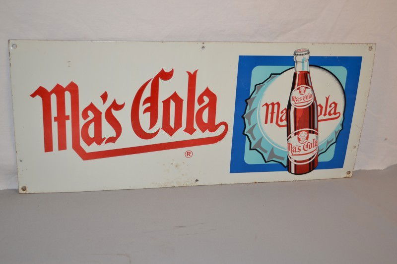 Ma's cola, rated 8, SST embossed sign, 12x28 inc: Ma's cola, rated 8, SST embossed sign, 12x28 inches,