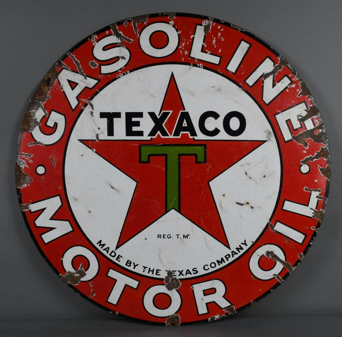 Texaco (black-T) Gasoline Motor Oil Porcelain Sign (1 of 4)