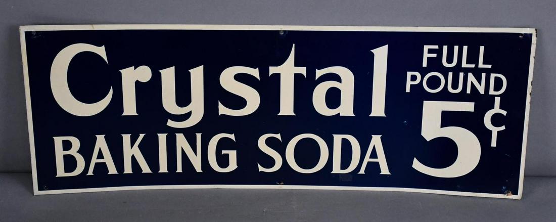 Crystal Baking Soda Metal Sign: rated 8.75, 10"x28", DST sign has good color and shine, has light wear and a few fine scratches