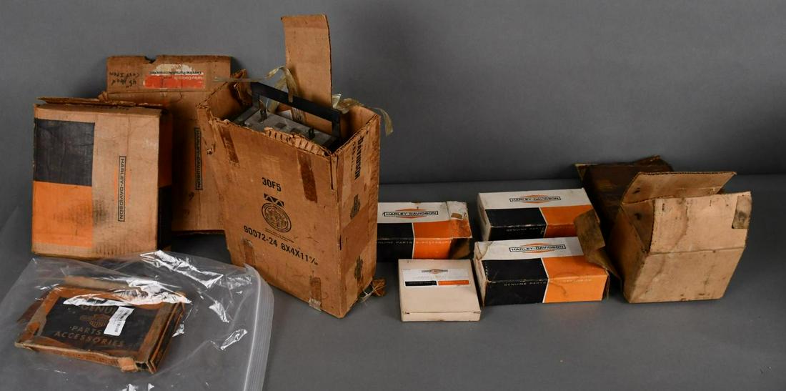 9-Harley-Davidson Parts Boxes Most have Product: all in fair to good condition.