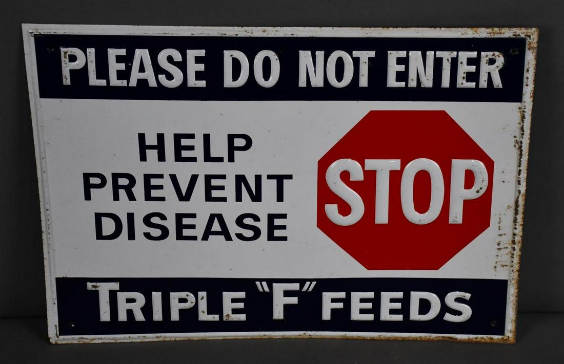 Triple "F" Feeds STOP Help Prevent Disease Metal Sign (1 of 2)