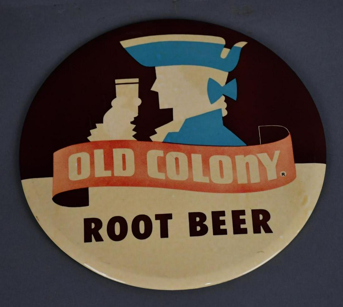 Old Colony Root Beer w/Logo Celluloid over Cardboard Button Sign (1 of 2)