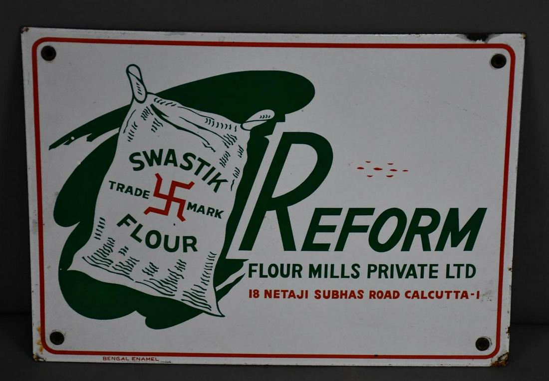 Reform Flour Mills Swastik Flour Logo Porcelain Sign (1 of 3)