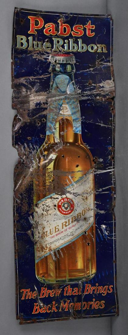 Early Pabst Blue Ribbon Beer w/Bottle Metal Sign (1 of 4)