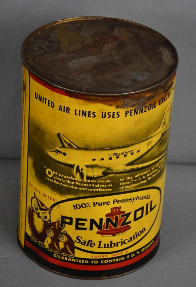Pennzoil Motor Oil w/Mainliner Plane Five Quart Metal Can (1 of 3)