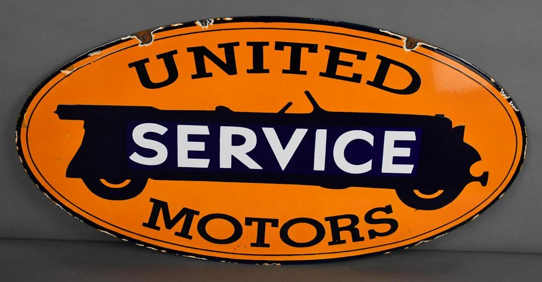 Reproduction United Service Motors Porcelain Sign (1 of 4)