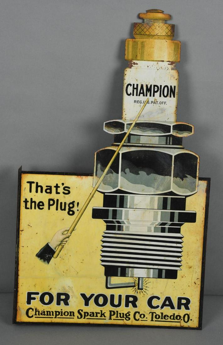 Champion Spark Plug "for Your Car" Metal Flange Sign (TAC) (1 of 5)
